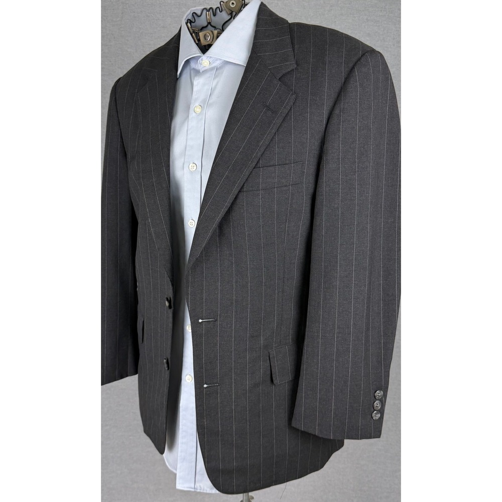 Brooks Brothers Makers Mens 40R Pinstripe Blazer Charcoal Grey‎ Wool Suit Jacket